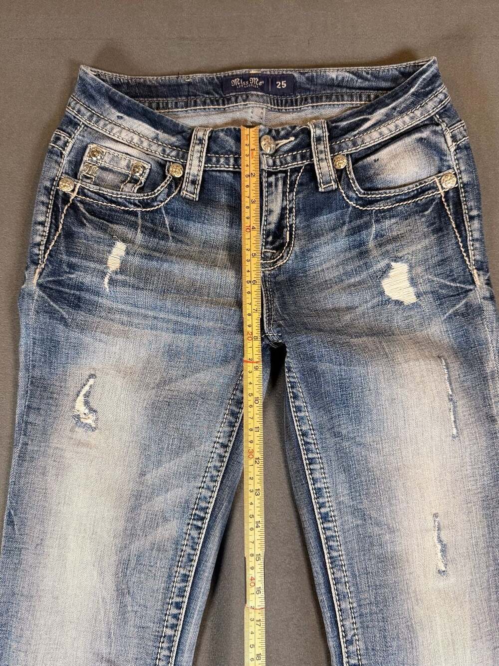 Miss Me Mid Rise Bootcut Jeans Size 25 Distressed Embellished Y2K Western